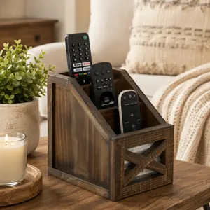 Autumn Alley Rustic Remote Holder & 3-Slot Farmhouse Desk Organizer for Remotes, Pens, and Everyday Essentials