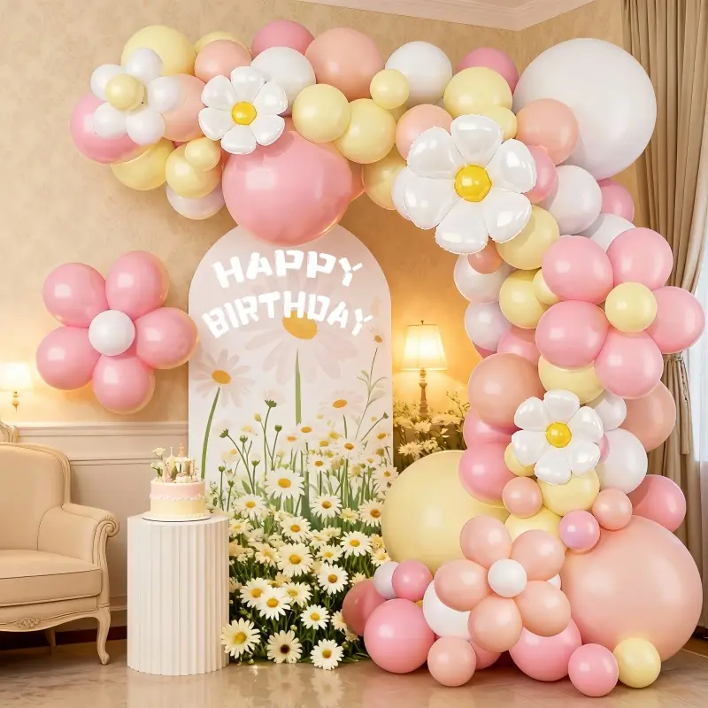 114 Piece Spring Daisy Balloon Arch Kit, Balloon Garland, First Birthday Party Decorations, Flower Balloons Set, Baby Shower, Outdoor Wedding, Party Decoration, Balloon Party Supplies, Latex Balloons, Happy Birthday, Balloon Arches Decorations