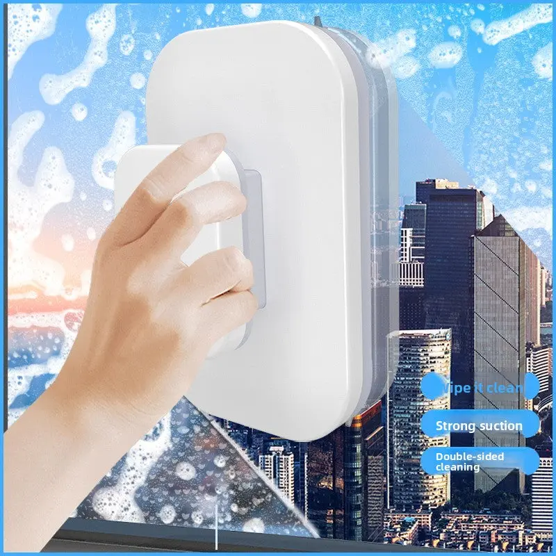 Double-Sided Magnetic Window Cleaning Squeegee with Built-In Scraper, Microfiber Pad, Strong Alignment & Sync, Time-Saving Reusable Durable Home Care Tool for High Windows & Tough Dirt Removal, Daily Clean, Handheld Device