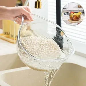 Aesthetic Multifunctional Rice Strainer with Handle Kitchenware for Draining Vegetables Fruits Cheese Coffee Dispenser Set | Dual-Use Rinse & Store Container, Convenient Accessory for Pantry & Kitchen Use