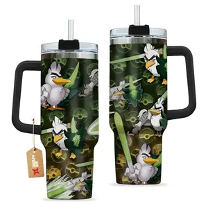 STORMMECH- Sirfetchd 40oz Handle Tumbler – PKM Stainless Steel Travel Mug, Anime Inspired Vacuum Insulated Cup, Large Iced Coffee Tumbler, Manga Fighter Drinkware, Otaku Gift for Him Her