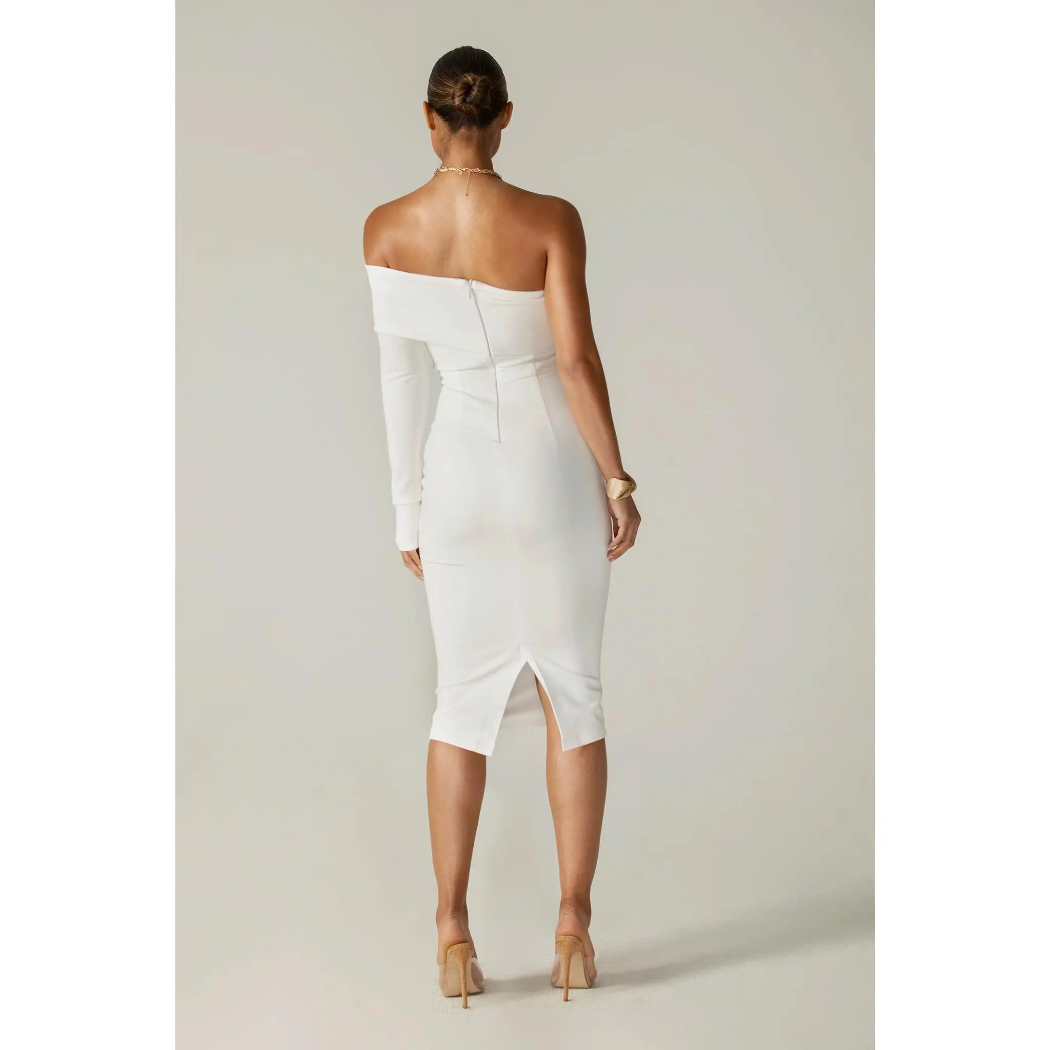 open lace back dress ASOS One Shoulder-Fold Scuba Pencil Dress – Disana Labs