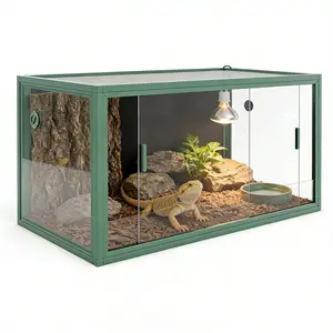 120 Gallon Reptile Terrarium 4x2x2, Large Bearded Dragon Tank with Sliding Glass Doors, Heavy-Duty Screen Top Ventilation, Secure Anti-Escape Enclosure for Lizards & Snakes - Green