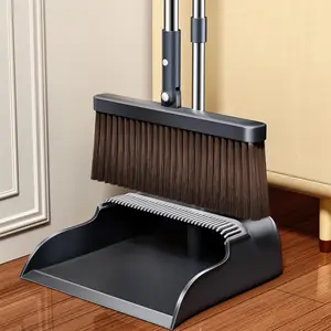 Broom and Dustpan Combo Set, 51.6" Long Handle Sweeping Set with Dustpan Teeth & 2 Broom Heads for Indoor Home Kitchen Office Lobby Pet Hair Cleaning