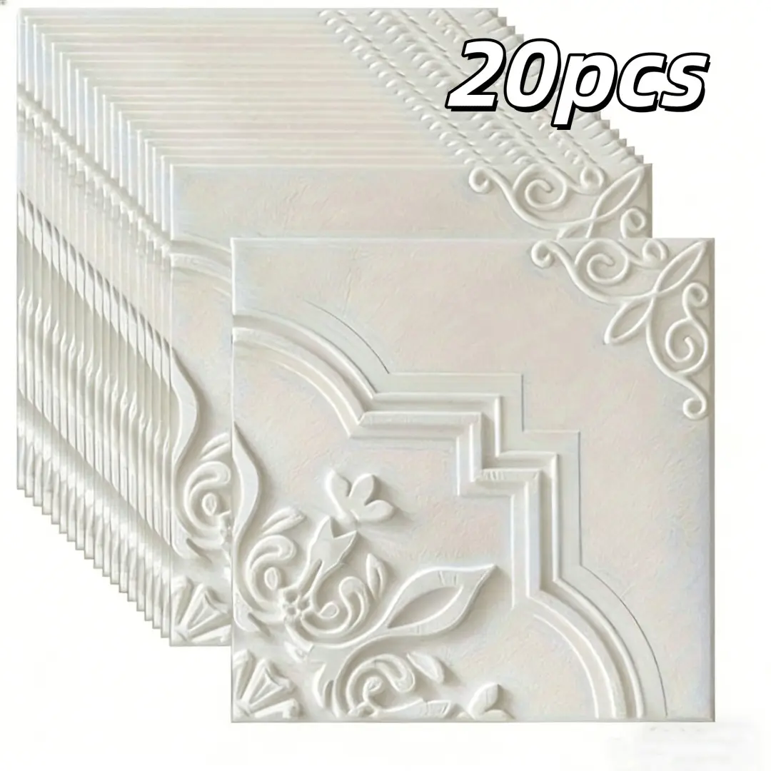 20 Sheets Self-Adhesive Wall Stickers, 35x35cm Waterproof Foam Wallpaper, Sticky Adhesive Wallpaper, Decorative Wallpaper, DIY Wallpapers, Living Room Background Decor, Ceiling Decoration