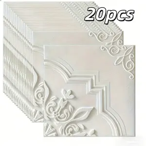 20 Sheets Self-Adhesive Wall Stickers, Waterproof Moisture-Resistant Ceiling Decor, Living Room Background Foam Wallpaper, 35x35cm