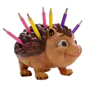 Cute Hedgehog Pen Holder, Animal Statue Pencil, Multifunctional Desktop Organizer, Home Office & Classroom Gift, Unique Desk Accessory