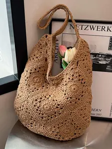 Women's Fashionable Floral Pattern Crochet Shoulder Bag, Casual Large Capacity Commuter Bag for Work & Daily Used, Trendy All-match Bag for Daily Life
