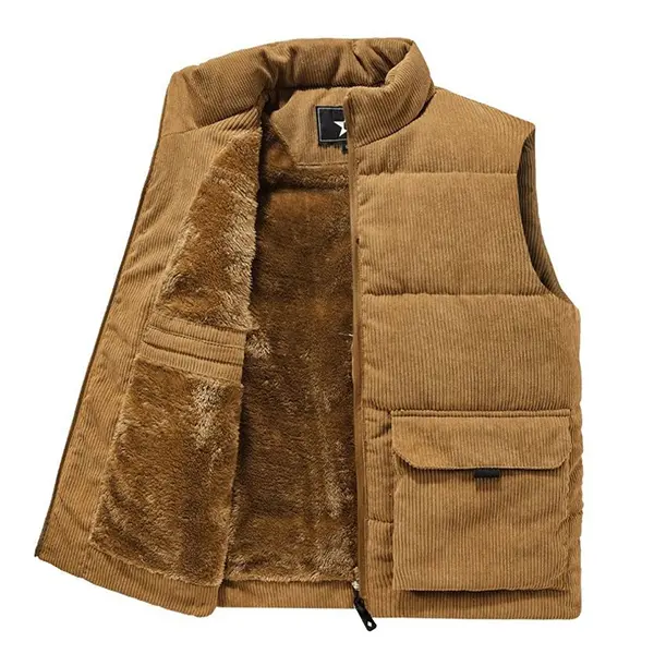 Men's Winter Fleece-Lined Warm Corduroy Vest Jacket — Stand Collar Design, Fleece Lining, Skin-Friendly Comfort, Suitable for Layering and Outdoor Casual Wear