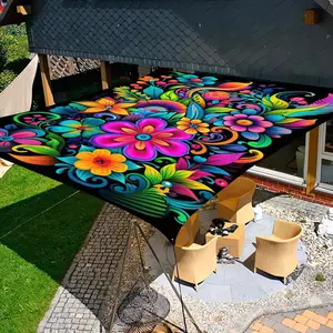 1Pcs flower sunshade canopy, designed with vibrant floral and geometric patterns, perfect for beach outings, camping, gardens, and picnics (pole not included)