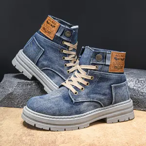 Thick Sole Height Boost Men's-Top Boots - Vintage-Inspired Distressed Look, Lace-Up Casual & Outdoor Wear