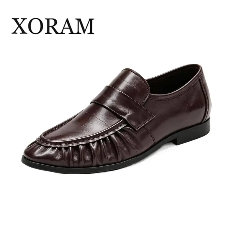 XORAM Men's Black Minimalist Soft Loafers Men Wrinkle Old Money Slip On Daily Casual Footwear 25445