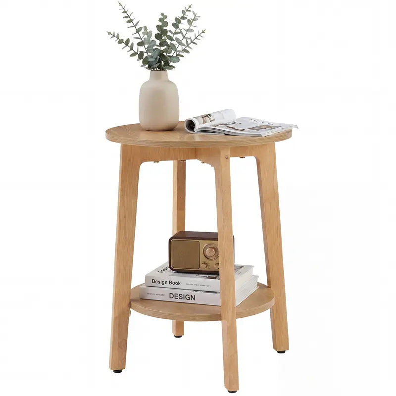 Sweetcrispy 2-Pack Dual-Use 2-Tier Circular Nightstand End Table - 15.75" dia., 20.28" H Modern Style Natural Wood Furniture, Dual-Shelf, Tapered Legs, Curved Transitions, 15.8" Compact Fit, Easy to Blend, Furniture for Small Spaces, Rental Room Upgrade