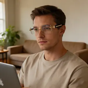 HD Frameless Glasses for Women Men Unisex Lightweight Clear Vision Diamond-Cut Edges Metal Temple Decor Daily Wear Fashion Eyewear