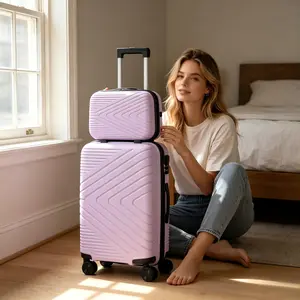 Carry On Luggage 2PCS Luggage Set PC ABS Hardshell Lightweight Suitcase 4 Spinner Wheels (14/ 20Purple)
