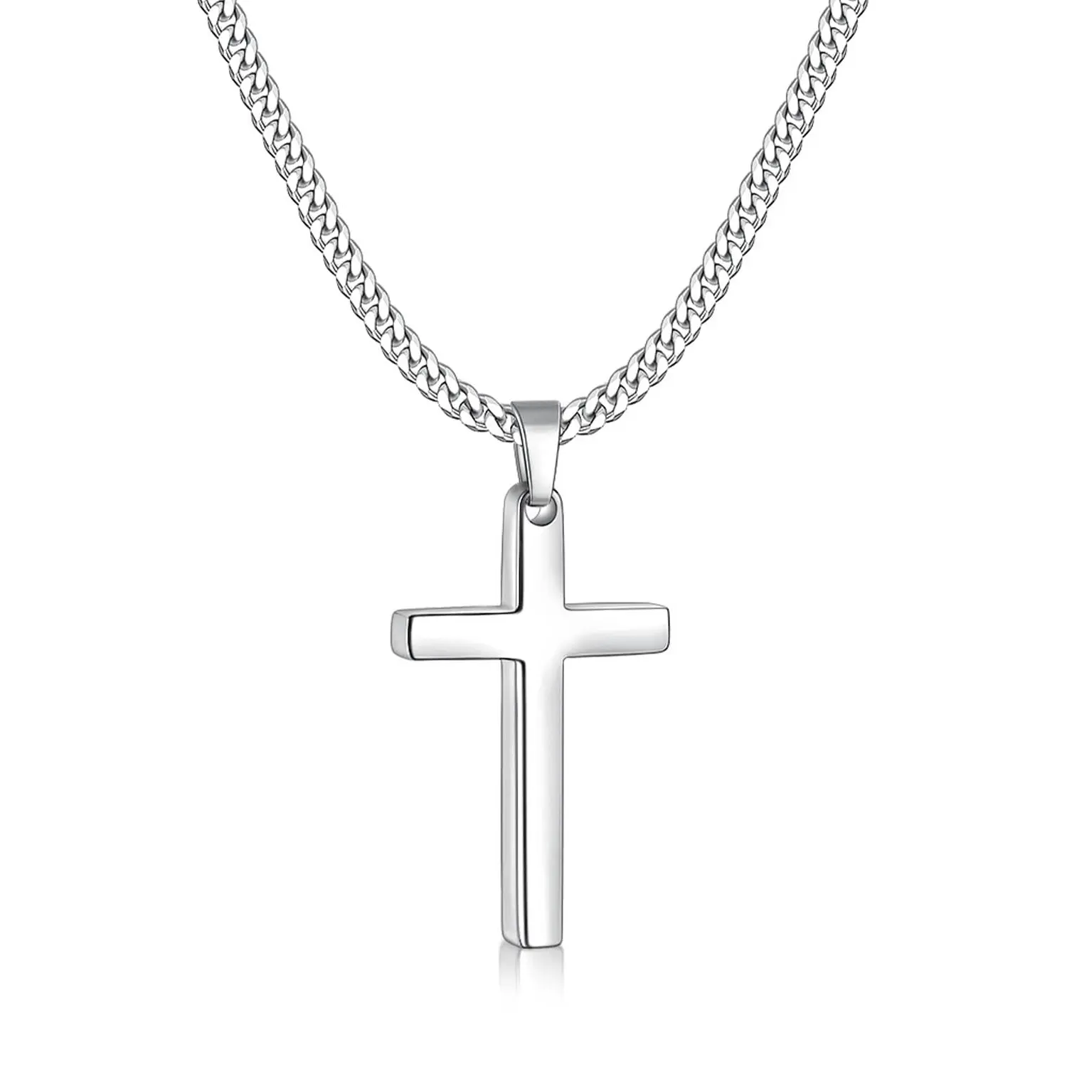 【Men Gifts】Cross Necklace for Men, Silver Tone/Gold Plated Mens Cross Necklaces with 3.5mm Cuban Chain 16-26 Inch 【Men Gifts】Cross Necklace for Men, Silver Tone/Gold Plated Mens Cross Necklaces with 3.5mm Cuban Chain 16-26 Inch