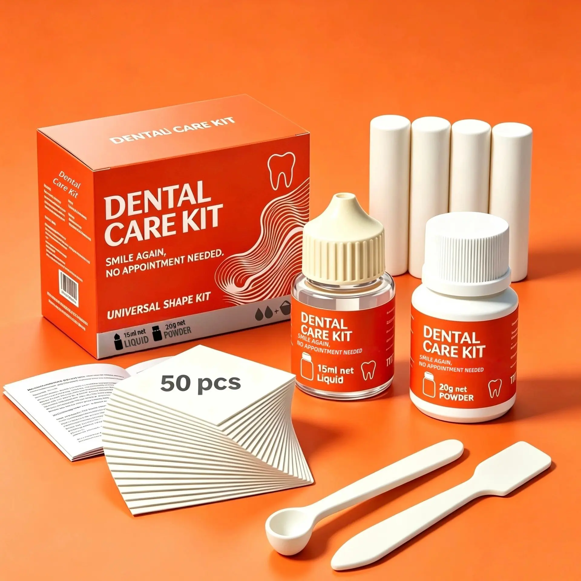 Portable Temporary Oral Repair Mixing Kit - At-Home Care Tooth Replacement Kit with Strong Hold Tooth Cement, Instant Fix for Loose Fillings & Crowns, User-Friendly via Mix, Apply, Cure Steps