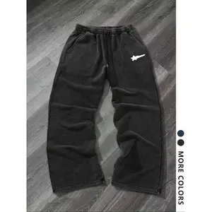 Men's Casual Loose-Fit Cotton Sweatpants, Meteor Print Drawstring Wide Leg Pants, All-Season Comfortable Men's Clothing