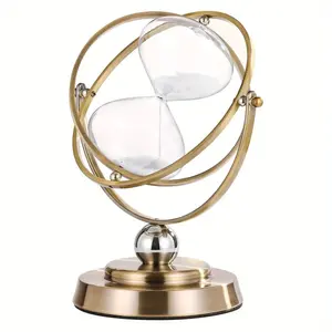 Golden Globe-Shaped Rotating Timer with White Sand - 30-Minute Timer for Home, Office, or Gift Decor - Elegant Metal Base for Stability Clock