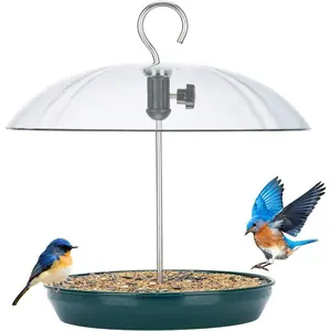 Adjustable Platform Bird Feeder for Outdoors Hanging, Metal Tray Bird Feeder with Dome Top, Attract Bluebirds Cardinals Goldfinches (Green)