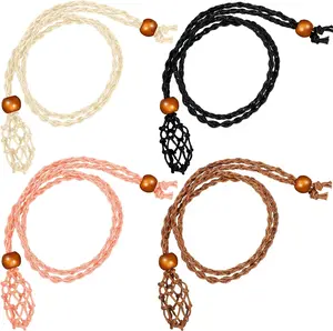 4 Pcs Crystal Cage Necklace Holder Adjustable Rope Necklace Cord for DIY