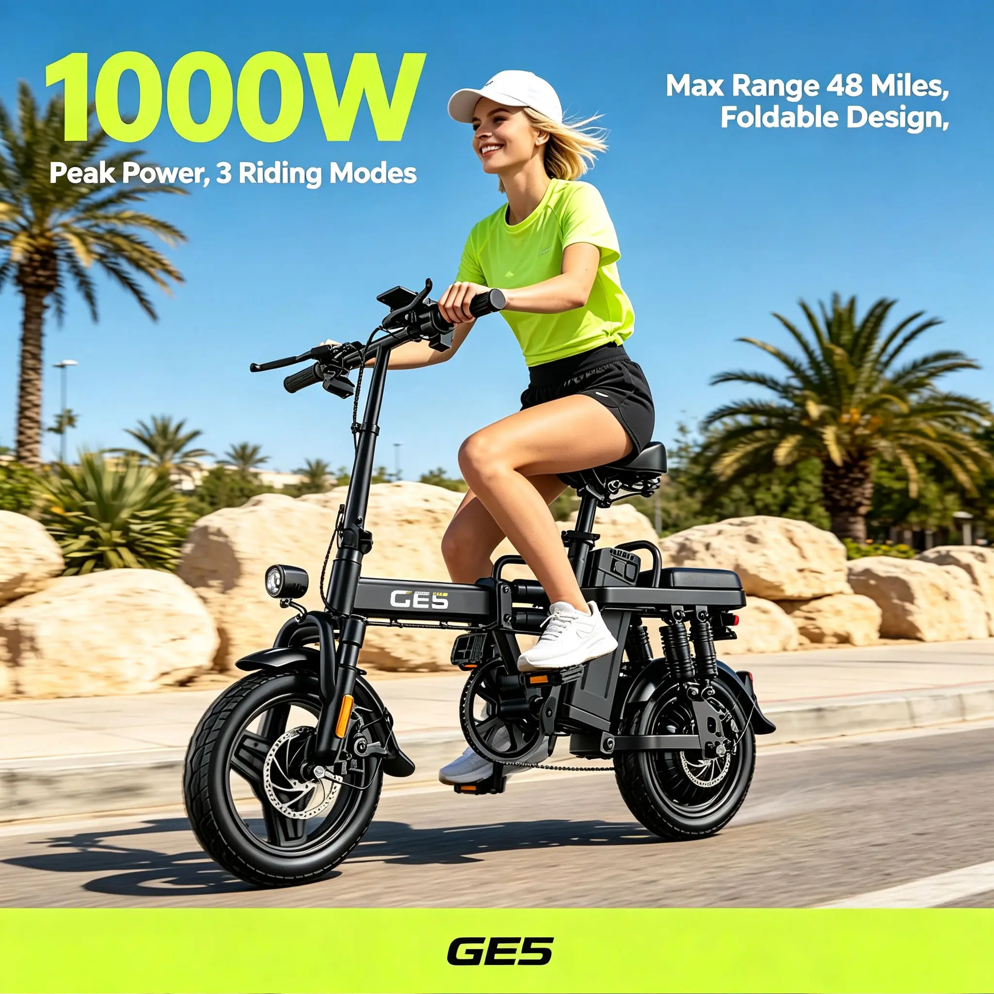 GE5 Folding Electric Commuter Bike for Adults, Foldable E-Bike with Removable Battery, Compact Design for Urban Travel and Work