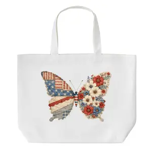 Vintage Patchwork Butterfly Tote Bag Patriotic Floral Design Reusable Canvas Bag for Everyday Use