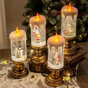Christmas Flameless Candles, 4 Patterns, Flickering Timer LED Candles Battery Powered, Snowball Candles for Christmas Decoration