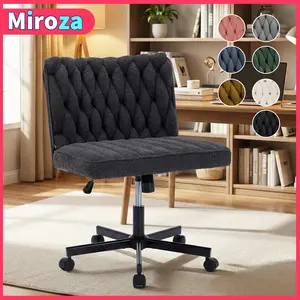 Criss-Cross Chair Legged Office Wide Fluffy Comfy Desk Seat, With Wheels Armless Computer Task Seating, Swivel Vanity Home Height Adjustable