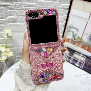 Luxury Pearl Rhinestone Phone Case for Samsung Galaxy Z Flip7/6/5/4/3, Anti-Slip Shockproof Cover, Elegant Design, Protective Mobile Accessory
