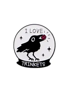 "I love trinkets" Cute Raven Gem Brooch Pin, Unique Design Badge, Personalized Gift for Men & Women, Perfect Present for Friends & Colleagues, Durable Metal Pins