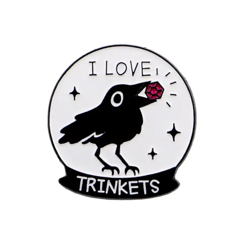 "I love trinkets" Cute Raven Gem Alloy Brooch Pin, Unique Design Badge, Personalized Gift for Men & Women, Perfect Present for Friends & Colleagues, Durable Metal Pins