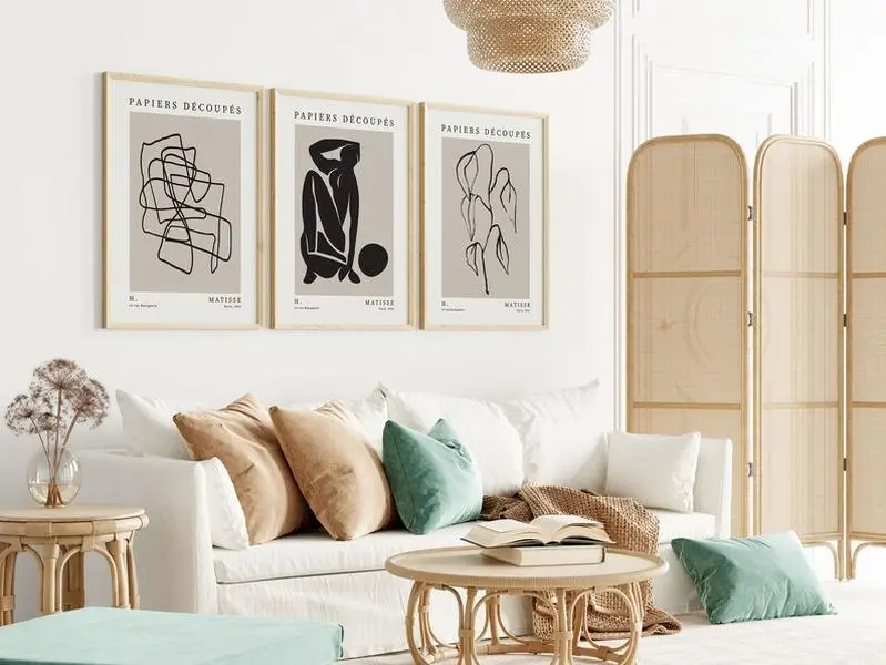 Set of 3 Matisse Poster, Matisse Beige Print Set Of 3, Matisse Black Poster -  Minimalist Matisse Poster, One Line Matisse Print