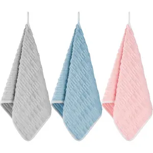 Bathroom Towels Set - 3 Pack - 14 x 29 Inches Lightweight Small Extra-Absorbent Face Cloths and Soft Stripe Fingertip Towel for Bathroom, Guest Room, Children (Grey+Blue+Pink)