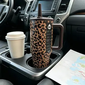 HydroJug 40oz Classic Brown Leopard Print Handle Tumbler - American Retro Baddie Style, Leak-Proof Insulated Drink Cup with Large Capacity Drinkware for Car, Fitness