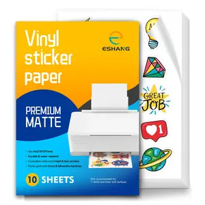 ESHANG 10 Sheets A4 Matte Vinyl Sticker Paper, Self-Adhesive Inkjet Printer Sheets, 8.3"x11.7", Quick Dry, Waterproof, Holds Ink Well, DIY Craft Custom Decal
