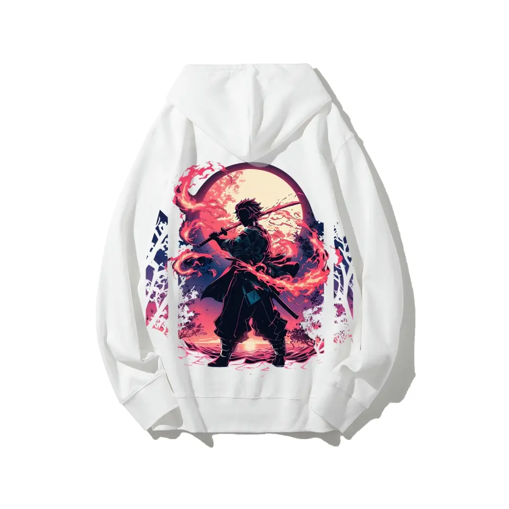 Men's Demon Slayer Tanjiro Kamado Graphic Hoodie - Cotton Breathable Fabric, Fire Breathing Kimetsu Anime Streetwear, Unisex Casual Sweatshirts, Couple Gift, Long Sleeve, Tops, Menswear