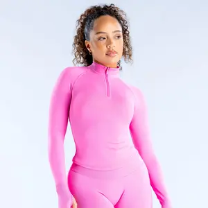 DFYNE Impact Half Zippy gym outfits gym fits Seamless Long Sleeve Zip-Up Crop Top for Women