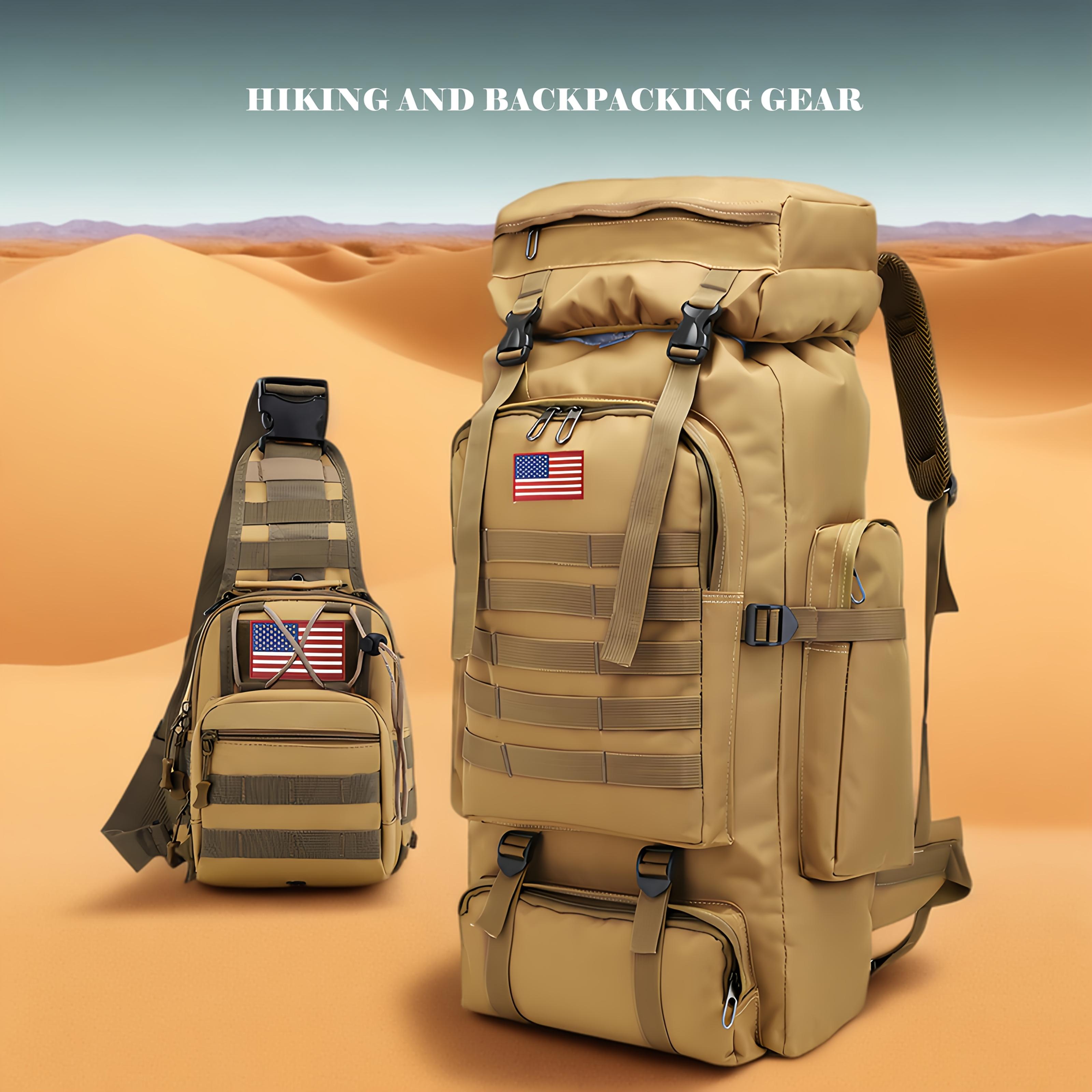 Set of 2pcs 80L Backpacks Suitable for Hiking, Camping, And Mountaineering. Tactical Design for a 3-Day Assault Pack, Includes a Chest Pack. Ideal for Outdoor Activities Like Travel, Work, Hunting, Hiking, And Sports, Perfect for Men