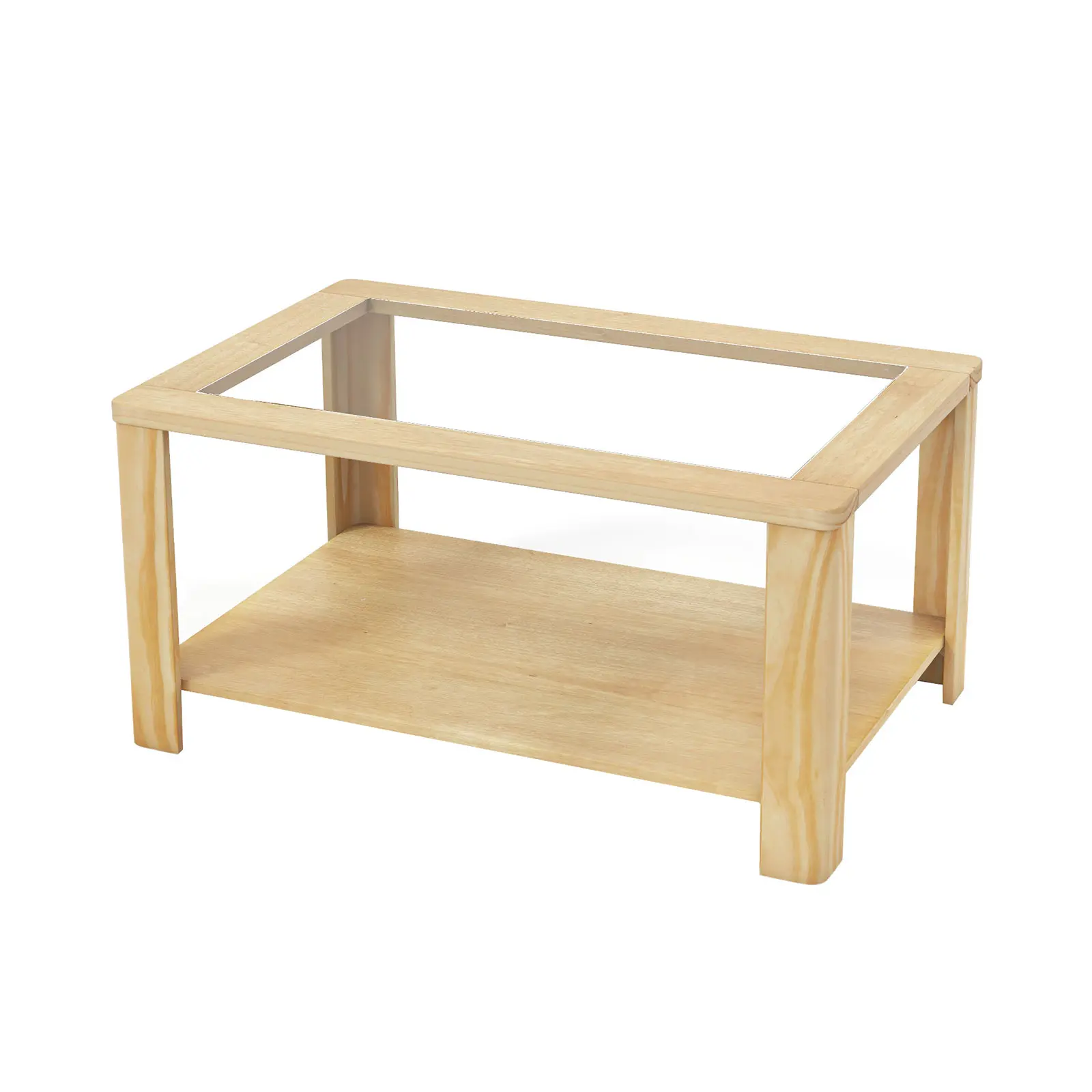 COSTWAY - 2-Tier Coffee Table Rectangular Center Table with Tempered Glass Tabletop and Storage Shelf-Natural