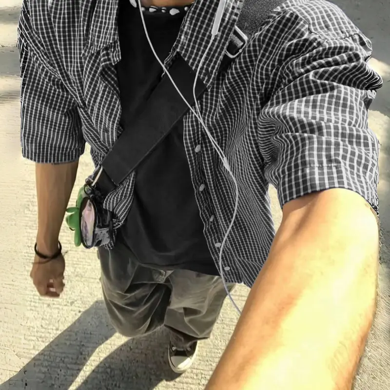 Men's Summer Plaid Checked Short Sleeve Fitted Casual Collared Shirt, Tops, Single Button Casual Vintage Style, Trendy Street Fashion, Outdoor Wear, Fresh Minimalist Design