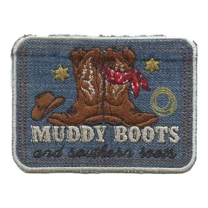 Muddy Boots Southern Roots Denim Patch Western Country Embroidered Iron On