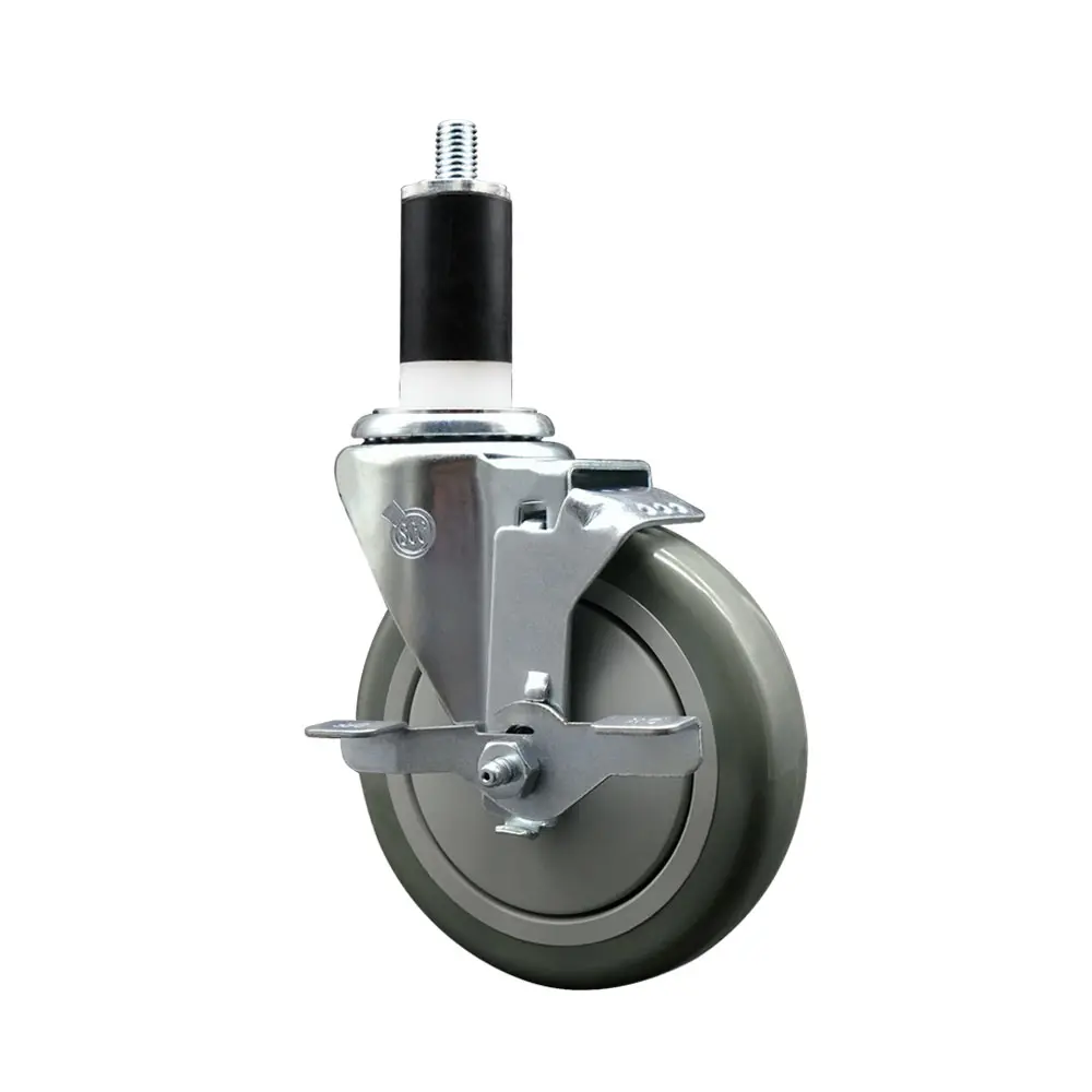 212 MAIN SCC-EX20S514-PPUB-TLB-138 Heavy Duty Lockable Swivel Caster with 5 in. Gray Lockable Wheels, 1.38 in. Top Locking Brake Expanding Stem, 350 lbs Capacity, Snug Fit for Furniture Moving (Round-Square Tubes)