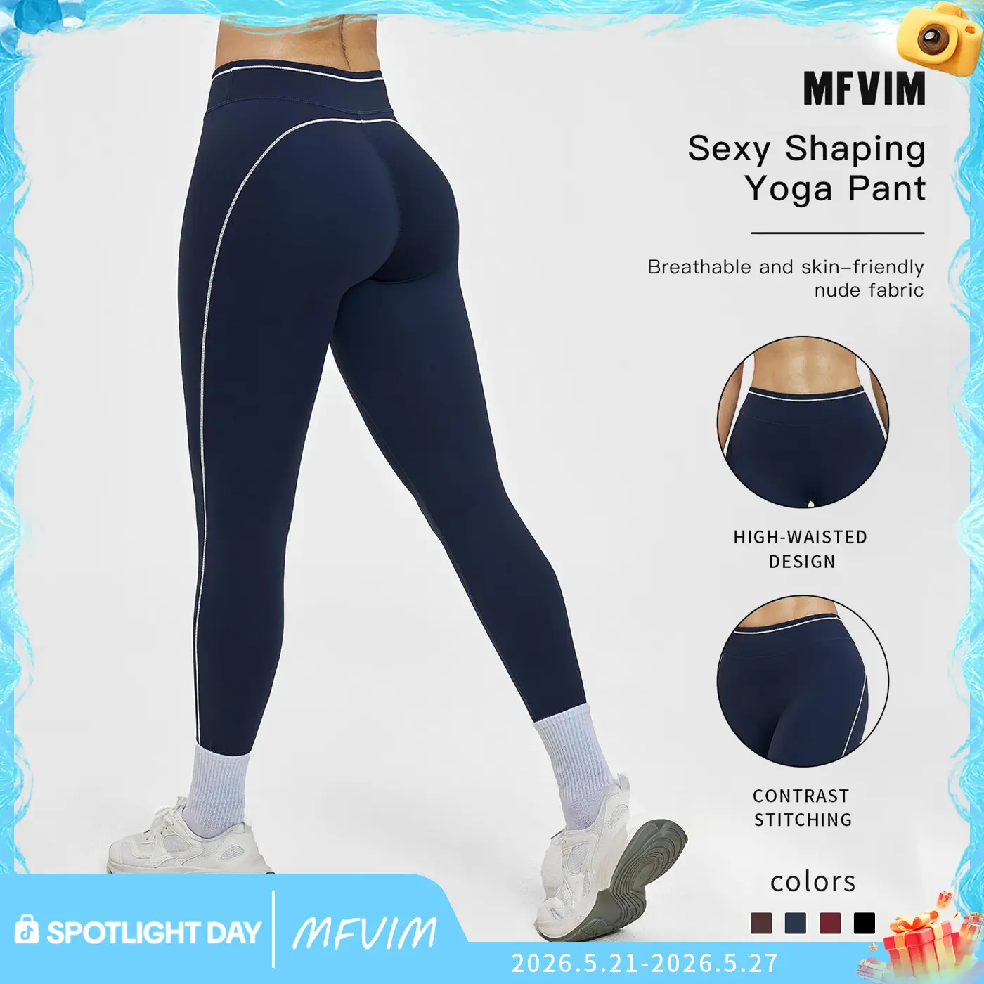 MFVIM Women's Sporty Chic Colorblock High-Waisted Yoga Leggings - Second Skin Slimming Athletic Tights for Fitness, Running, Size M, Workout Outfit Inspo