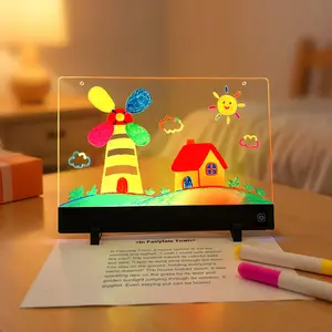 Wireless Lighted Glow Drawing Tablet with 4 Color Modes, Acrylic Art Board, Color-Changing Night Light, Creative Art Kit with Markers & Stencils for Home & Office Decor