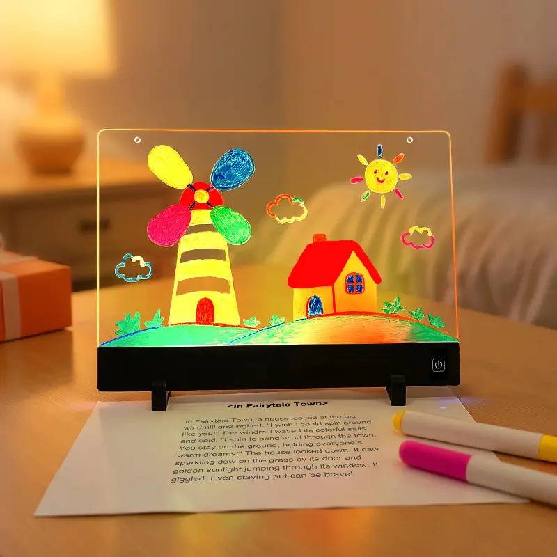 Wireless Lighted Glow Drawing Tablet with 4 Color Modes, Acrylic Art Board, Color-Changing Night Light, Creative Art Kit with Markers & Stencils for Home & Office Decor