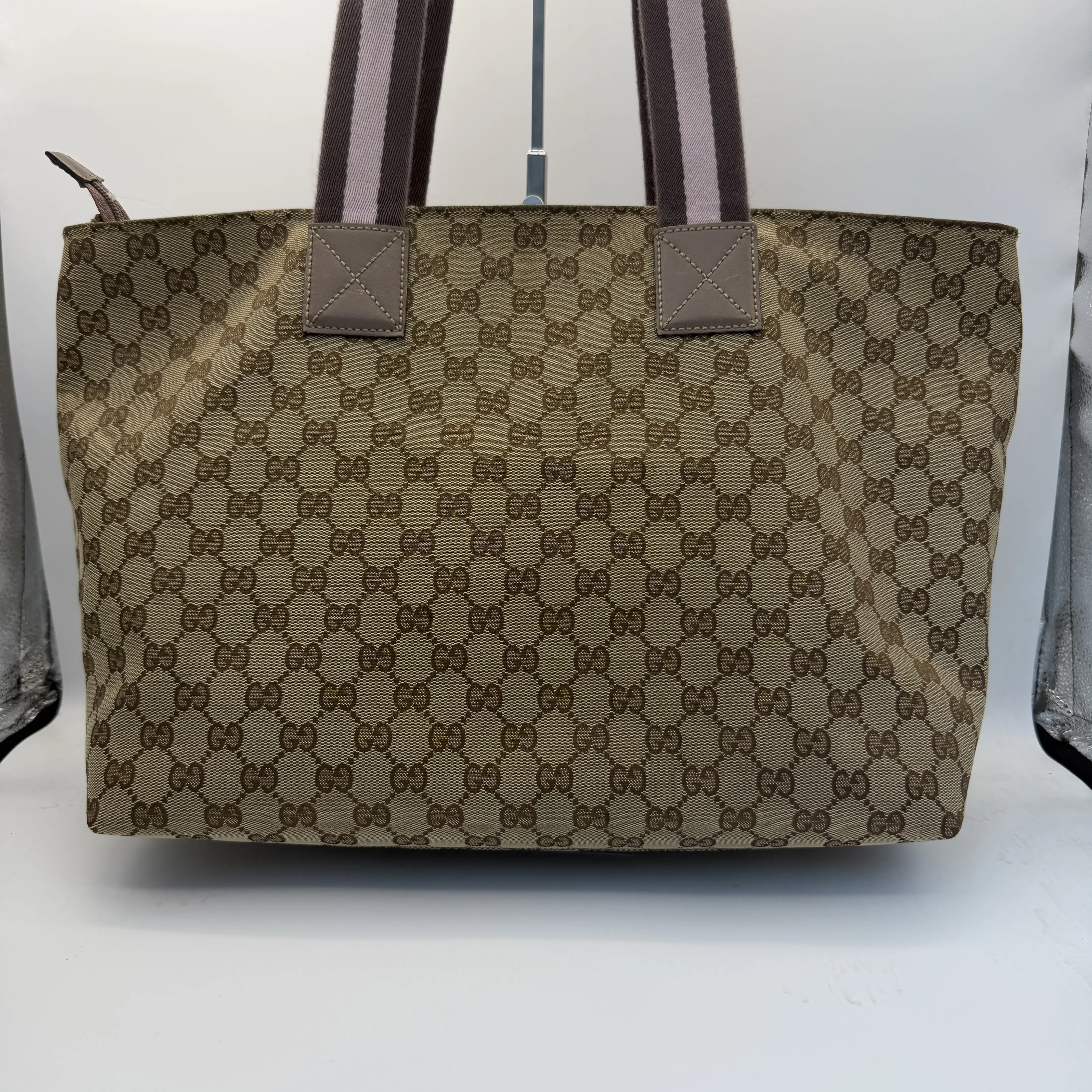 Pre-owned GUCCI Classic Monogram Canvas Tote with Web Stripe
