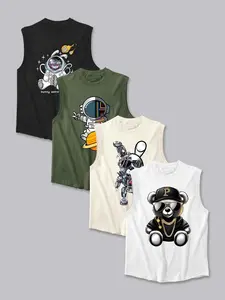Men's Astronaut & Bear Print Athletic Breathable Tank Tops, Regular Fit Casual Sleeveless Round Neck Top for Summer, Men's Top for Daily Wear, Menswear