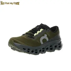 Premium Olive Green Performance Running Trainers, Stretchable Breathable Mesh Construction, Hollow-Out Cushioned Midsole, Bold Black & Lime Tonal Details, Non-Slip Grippy Outsole, Versatile Footwear for Gym Workouts & Street Style