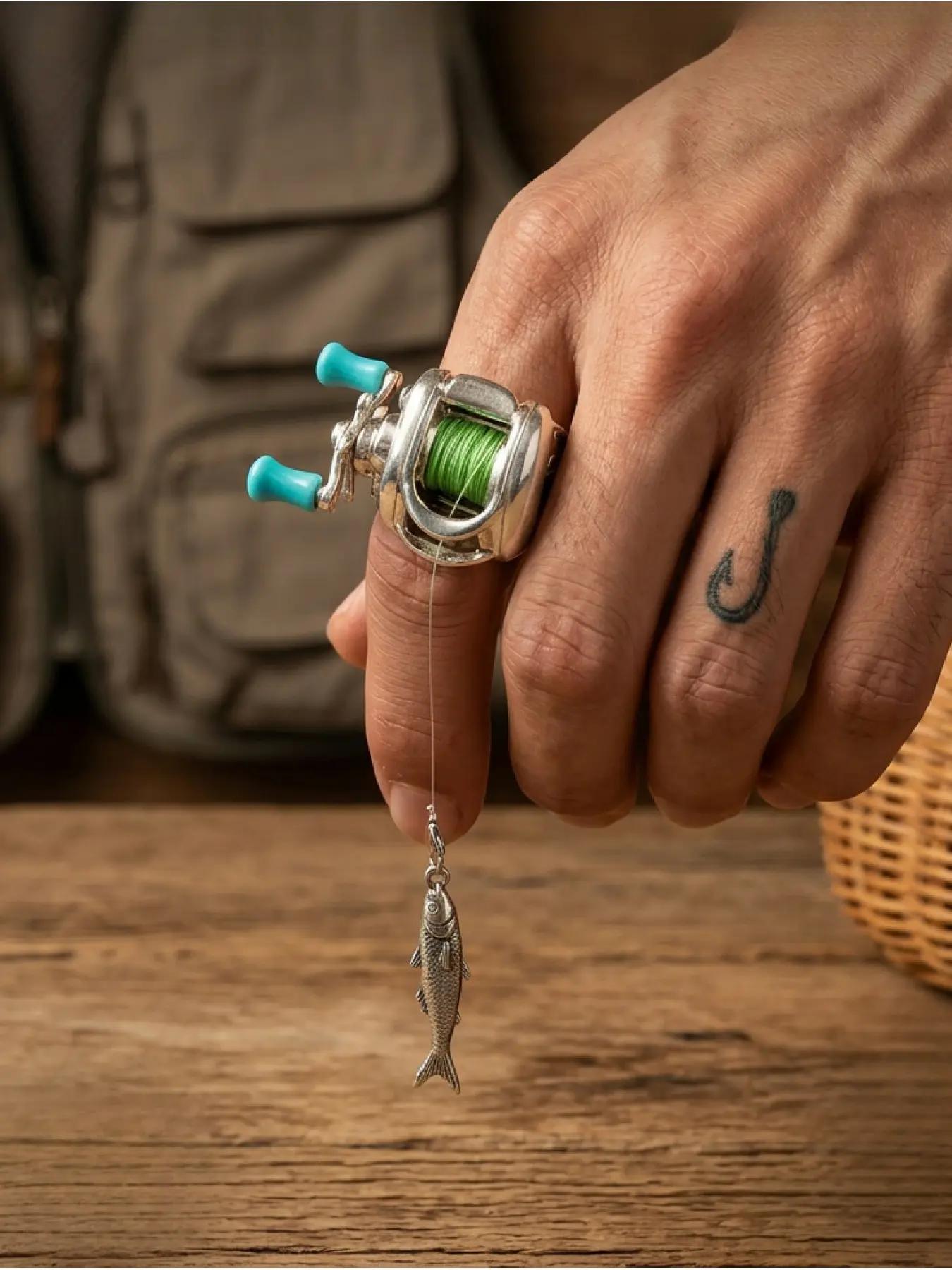 Fishing Reel Ring for Men, Vintage Angler Spinner Ring, Adjustable Fisherman Jewelry, Cool Outdoor Statement Ring Gift for Fishing Lovers, Metal Ring